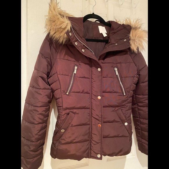 Plum Color Puffer Jacket Hour Glass Waist - Picture 1 of 3